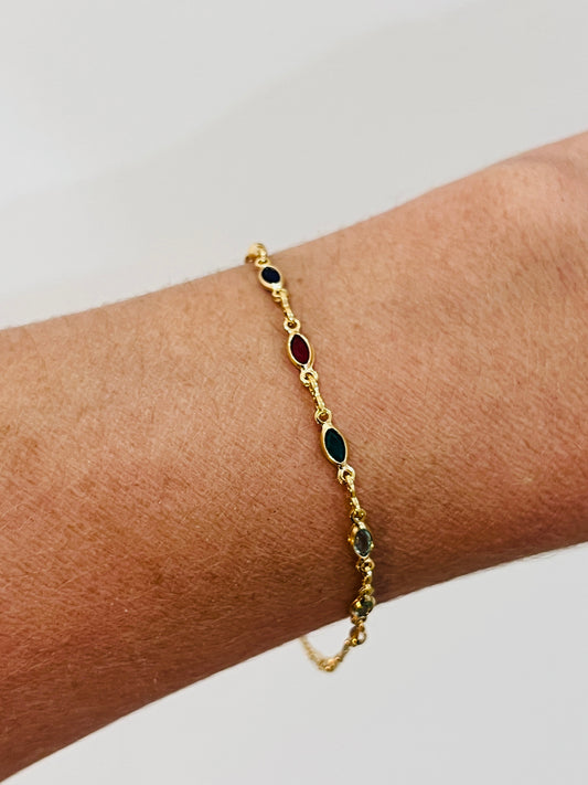Gold Filled Gemstone Figaro Bracelet – 7" or 7.5" | 2mm Dainty Chain