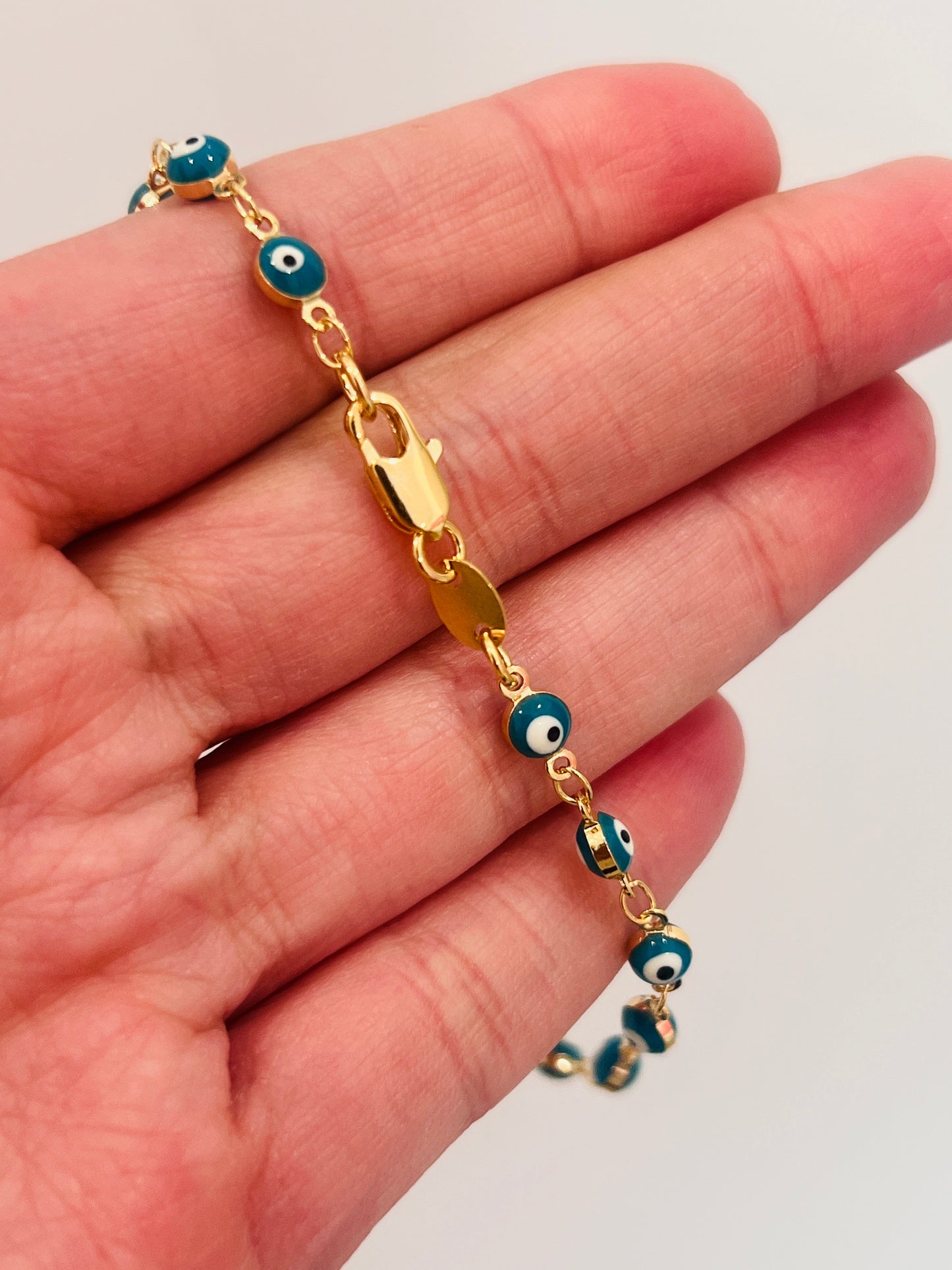 Gold Filled Evil Eye Bracelet | Dainty Protection | 7.5 Inch Fit
