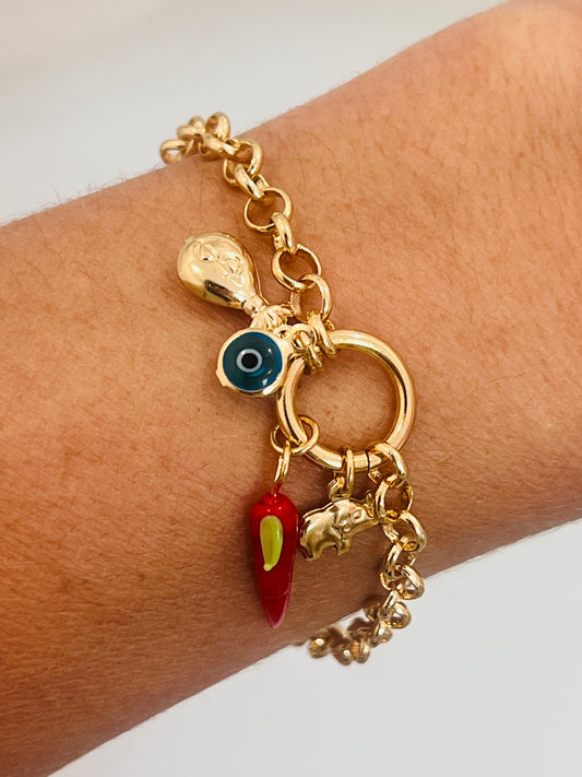 Gold Filled Charm Bracelet | Lucky Symbols Statement Piece