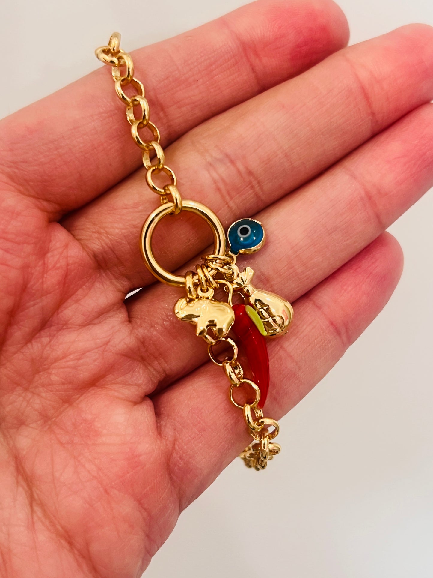 Gold Filled Charm Bracelet | Lucky Symbols Statement Piece