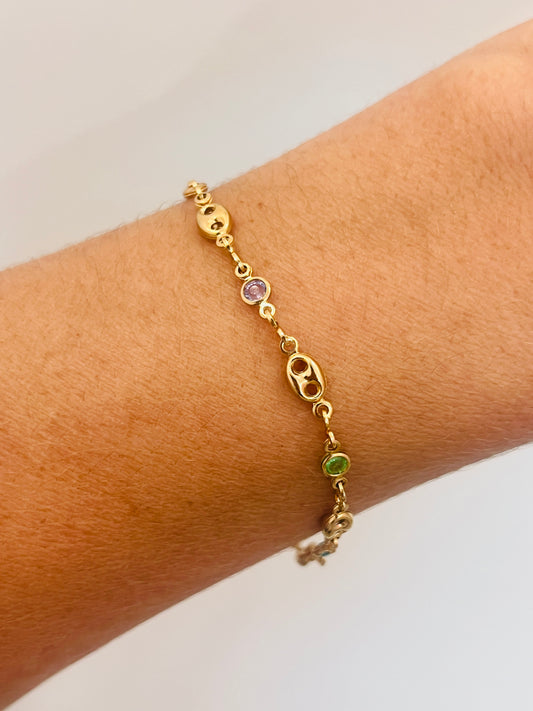 Gold Filled Gemstone Puff Bracelet | 7" Length, 4mm Width