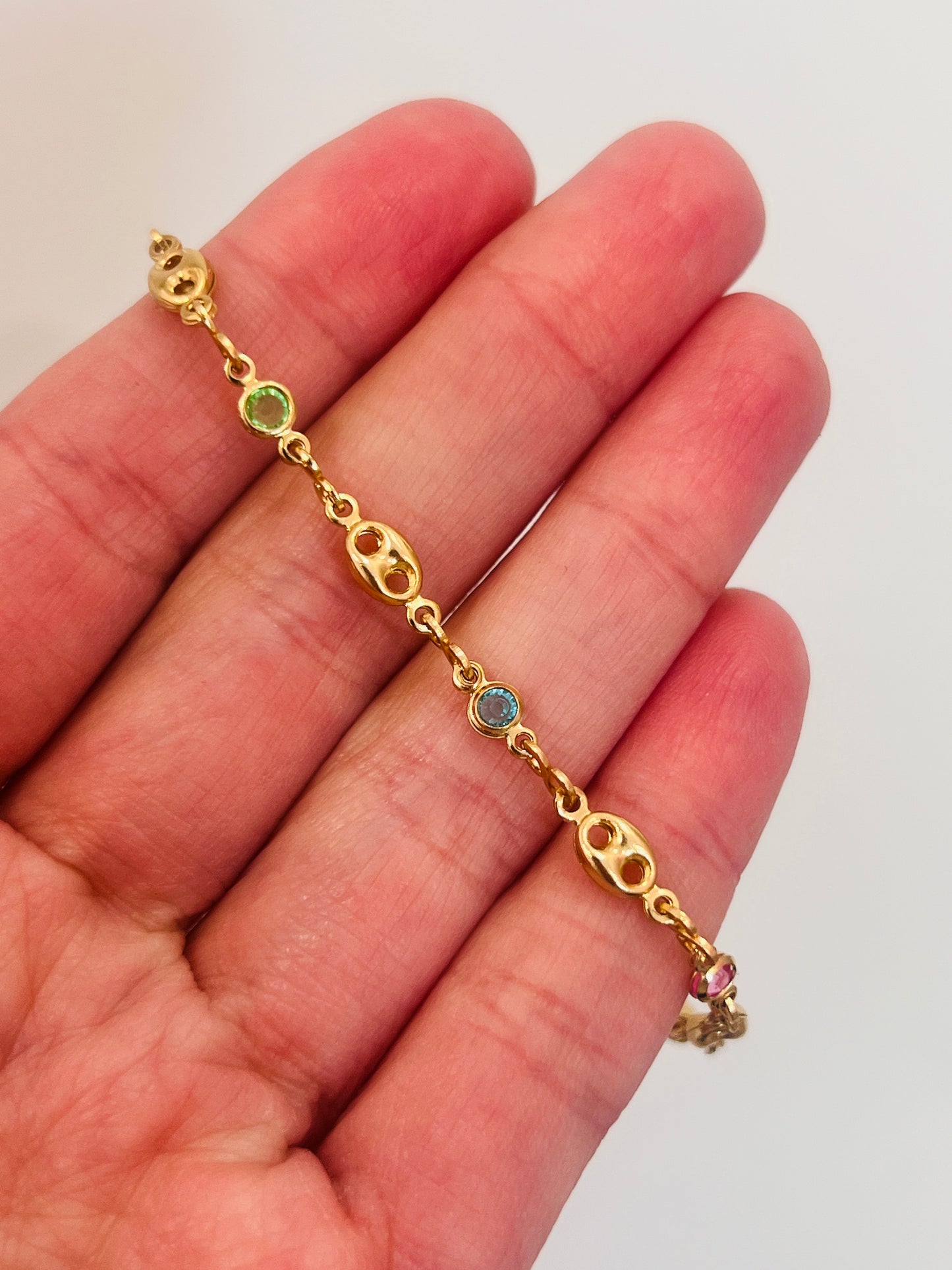 Gold Filled Gemstone Puff Bracelet | 7" Length, 4mm Width