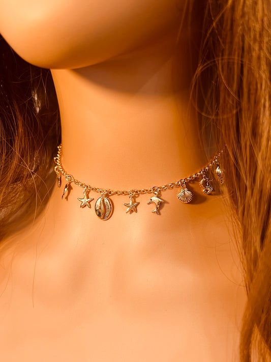 Gold Filled Beach Charm Choker | Dainty Coastal Necklace