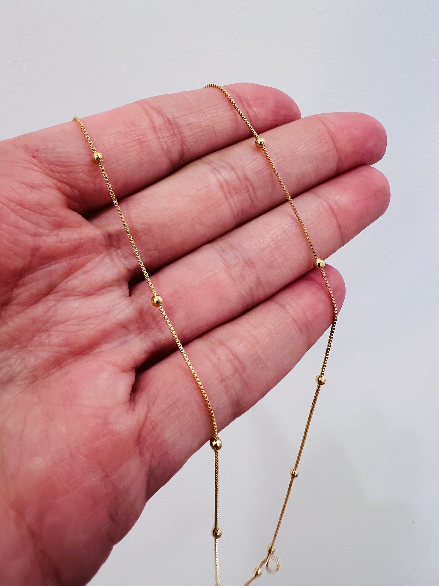 Gold Filled Box & Ball Necklace | Dainty Textured Accent Chain