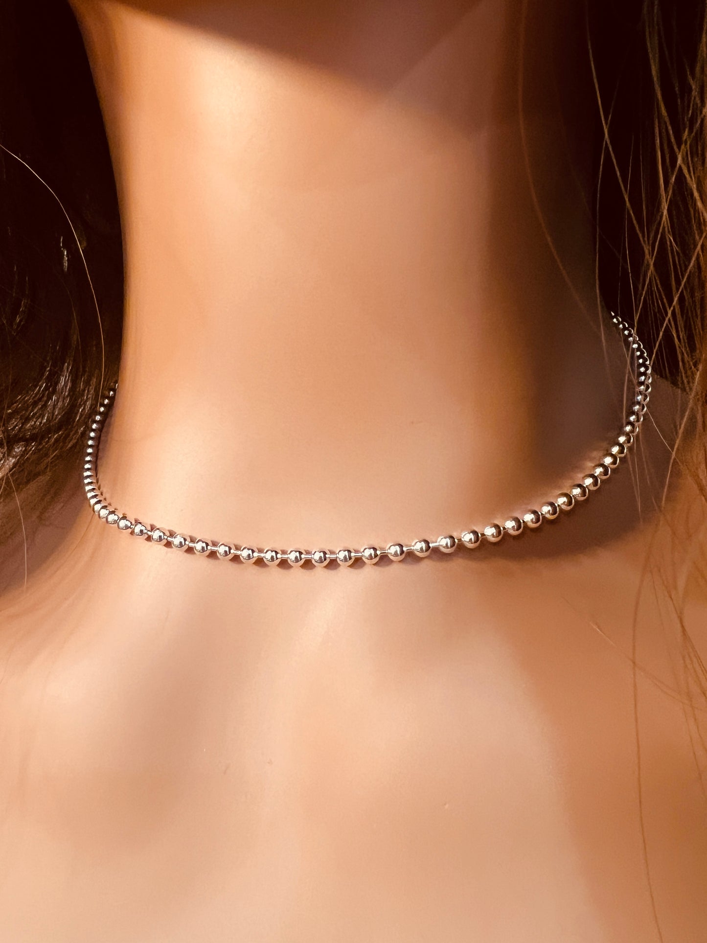 Sterling Silver Ball Necklace | 3mm Beaded Chain Design