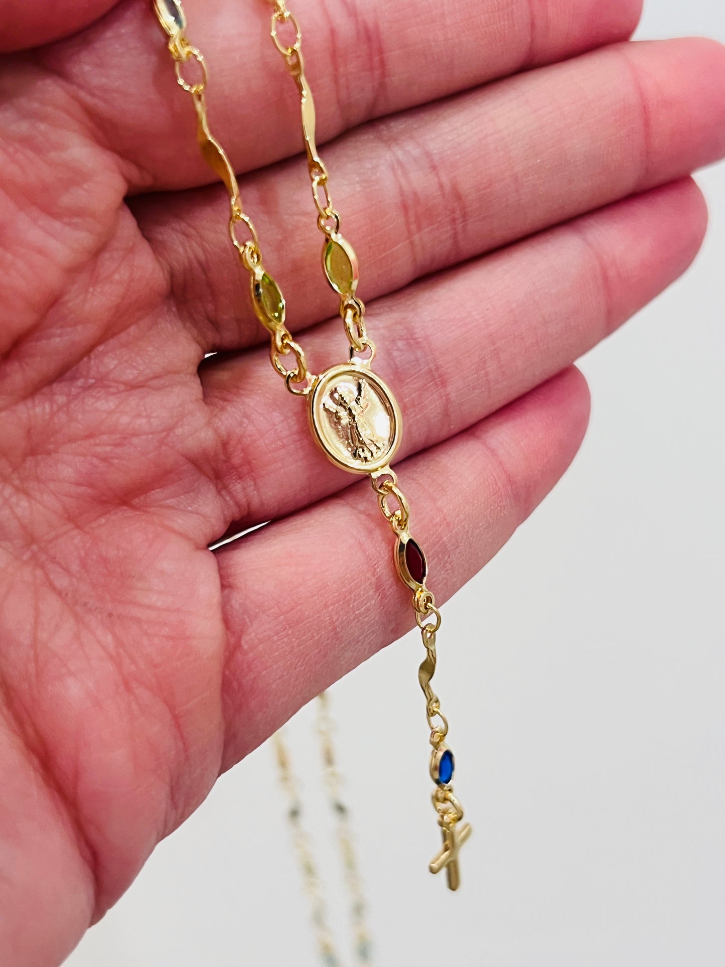 Gold Filled Multicolor Crystal Rosary Necklace | 18" of Faith & Color