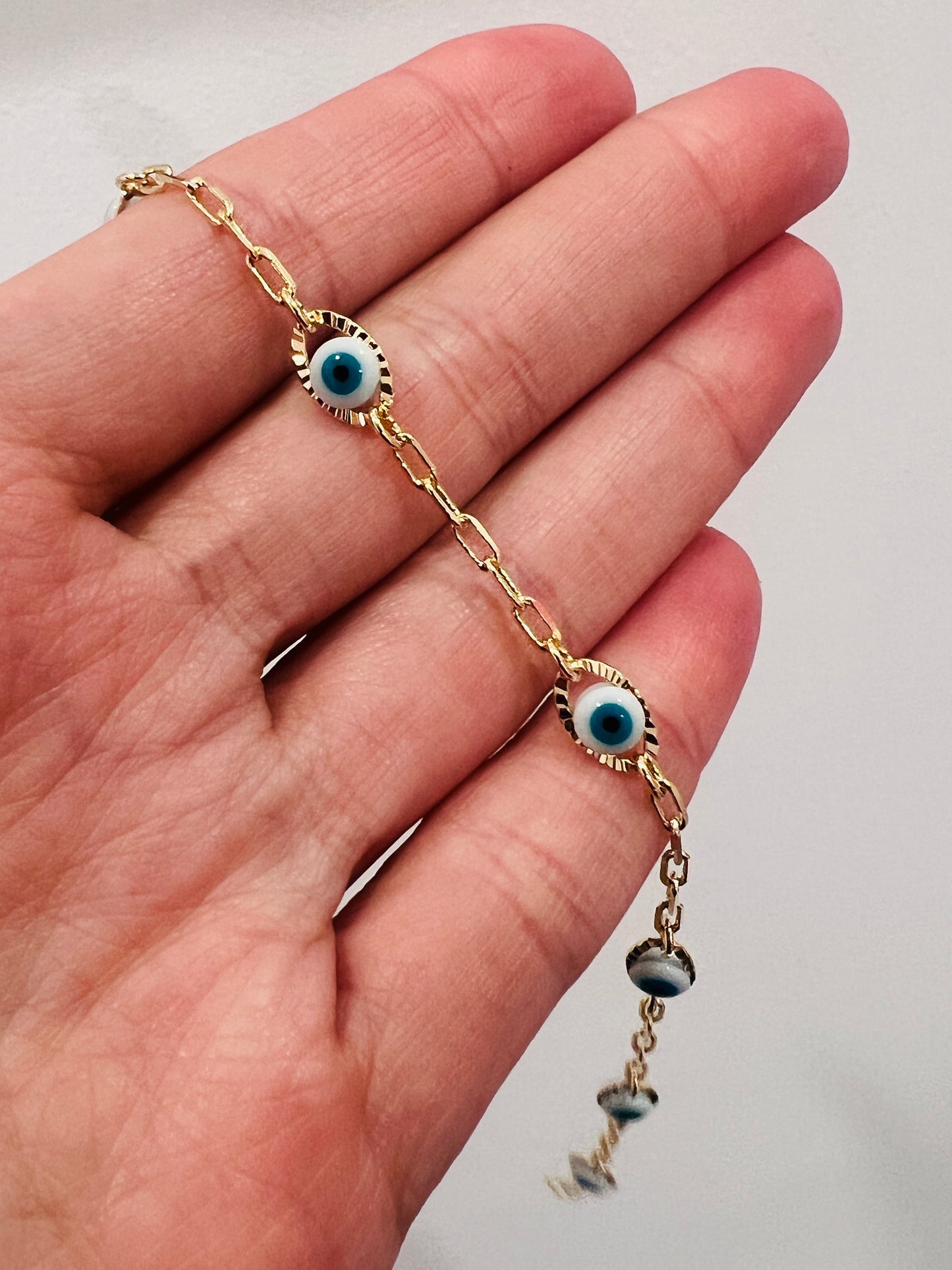 Gold Filled Evil Eye Paperclip Anklet | Dainty Protective Charm