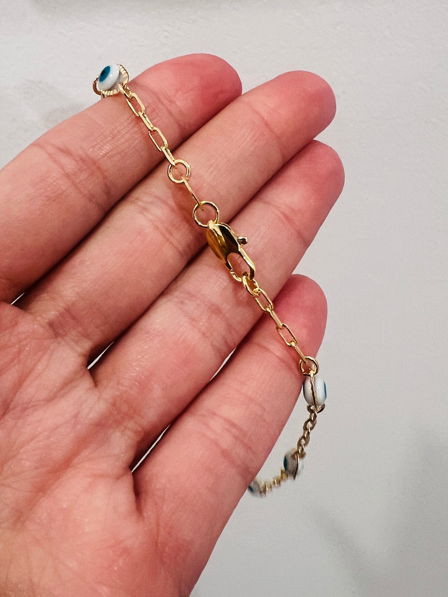 Gold Filled Evil Eye Paperclip Anklet | Dainty Protective Charm