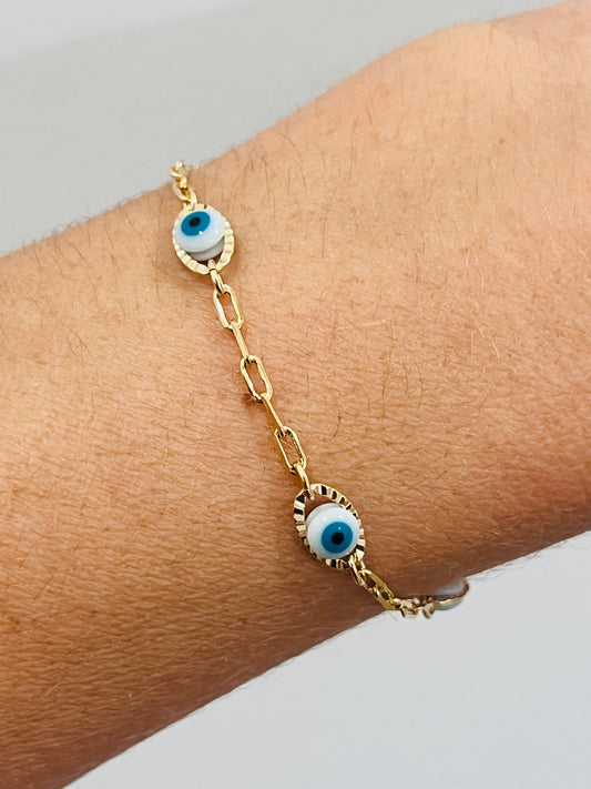 Gold Filled Evil Eye Paperclip Bracelet | Dainty Protection Jewelry