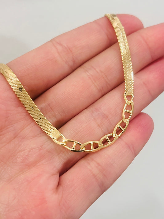 Gold Filled 4mm Herringbone Bracelet – 18K Gold Chain Link | 6"–7.5"