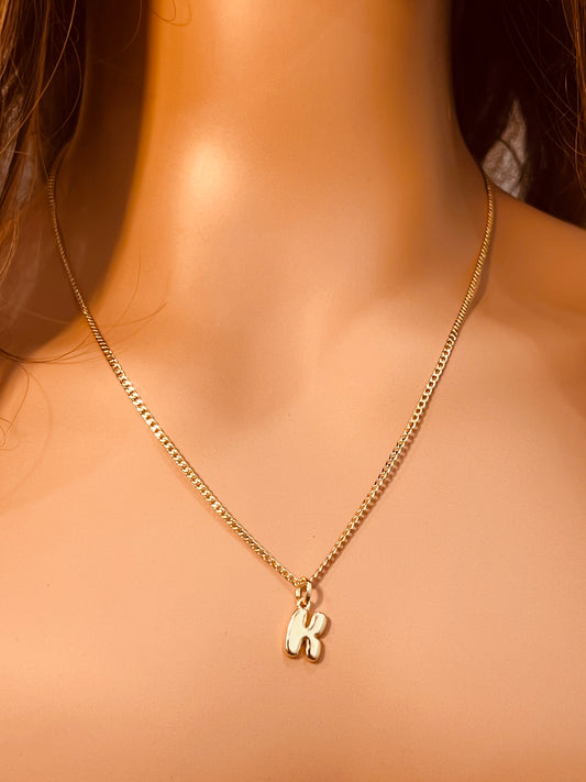 Gold Filled Bubble Initial Necklace – 18K Gold Personalized Pendant | 16", 18", 20"