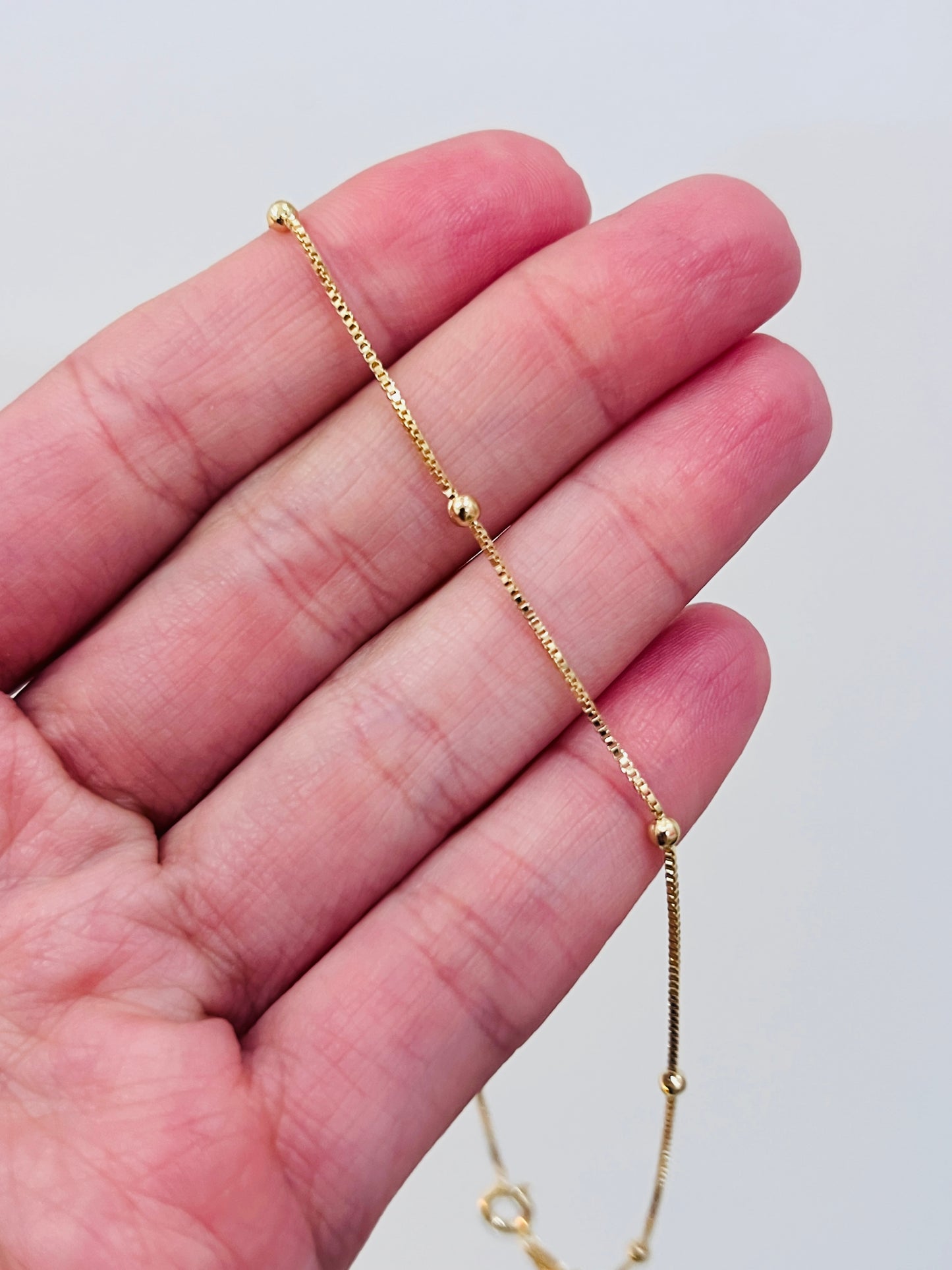 Gold Filled Box Ball Anklet | 10" 18K Gold Dainty Anklet with 2mm Beads