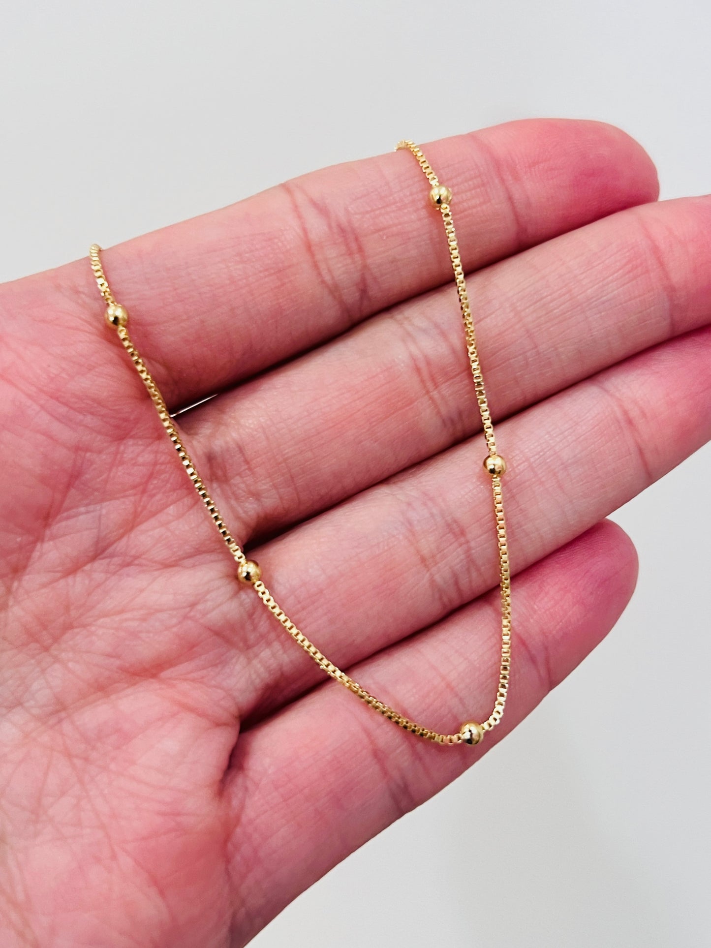 Gold Filled Box Ball Anklet | 10" 18K Gold Dainty Anklet with 2mm Beads