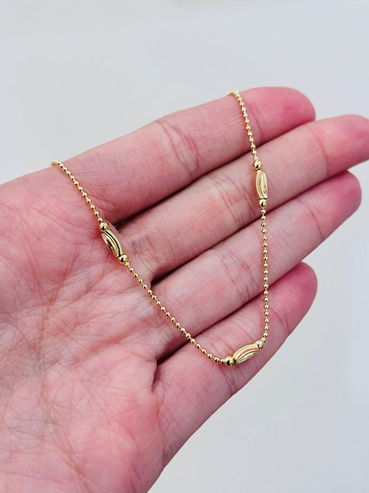 Gold Filled Beaded Bar Anklet | Dainty 18K Gold Bead Chain Ankle Bracelet