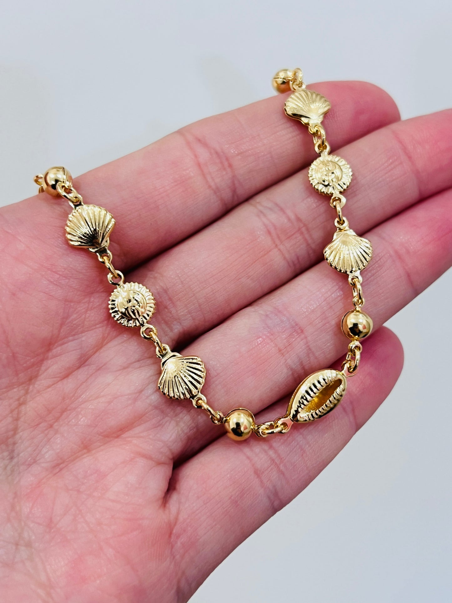 Gold Filled Shell Anklet | 10" 18kt Coastal Charm Beach Jewelry