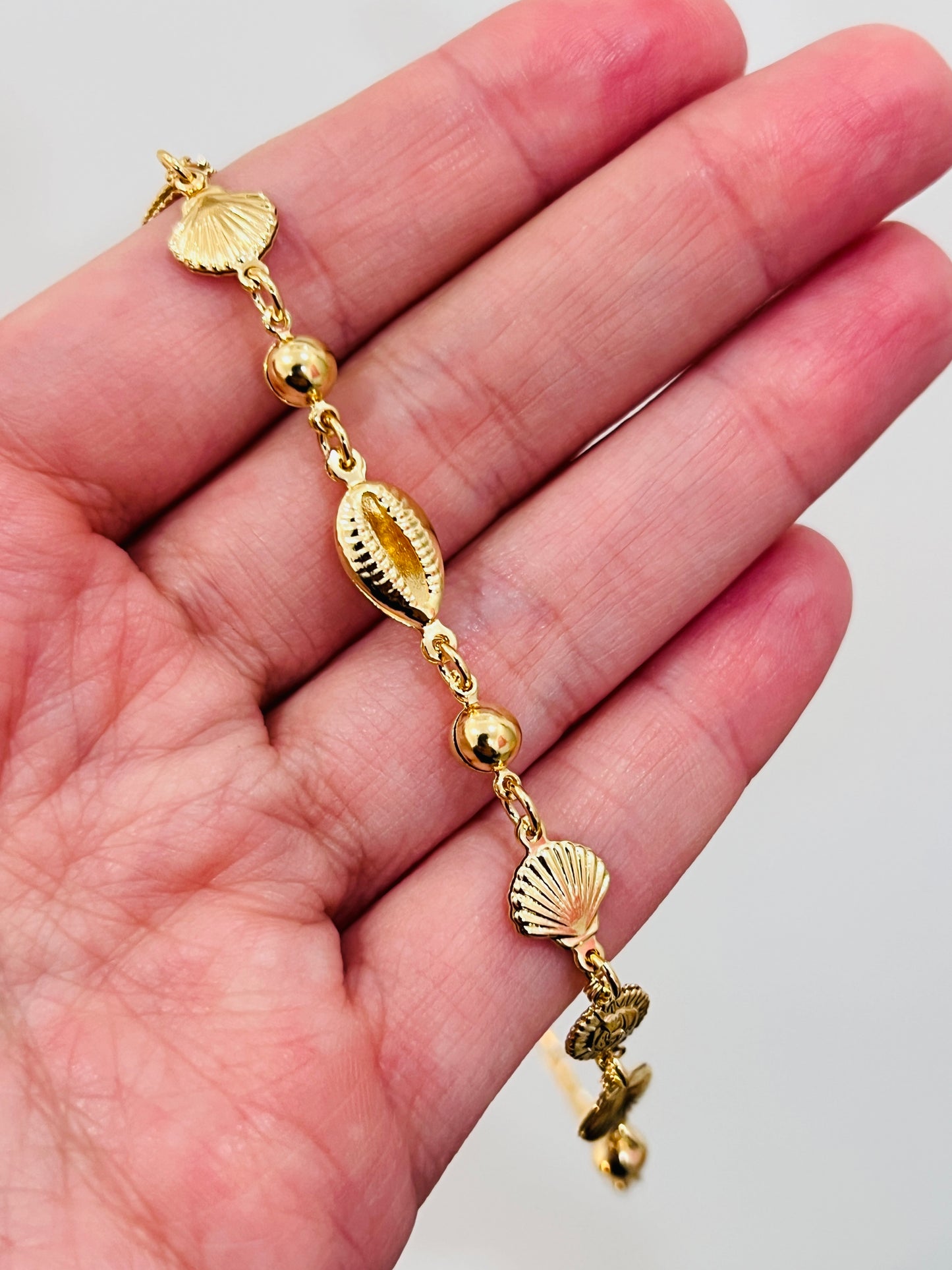 Gold Filled Shell Anklet | 10" 18kt Coastal Charm Beach Jewelry