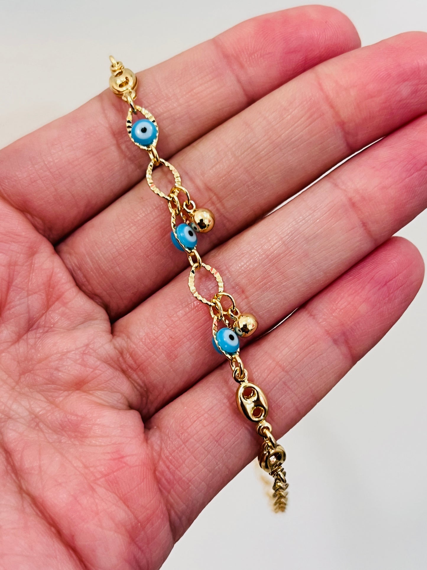 Gold Filled Evil Eye Anklet | 10" 18kt Dainty Protection Charm Chain