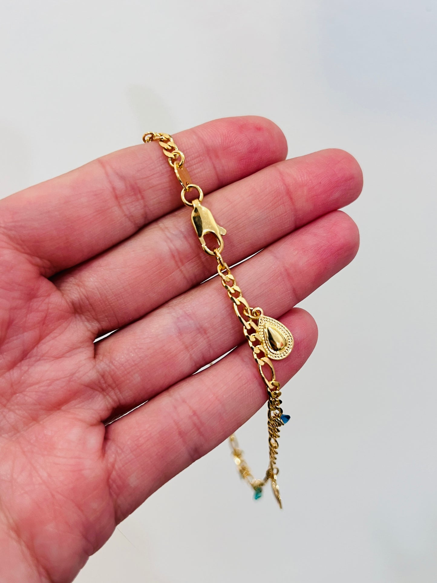 Gold Filled Multi Charm Anklet | 10" 18kt Dainty Chain with Miniature Charms