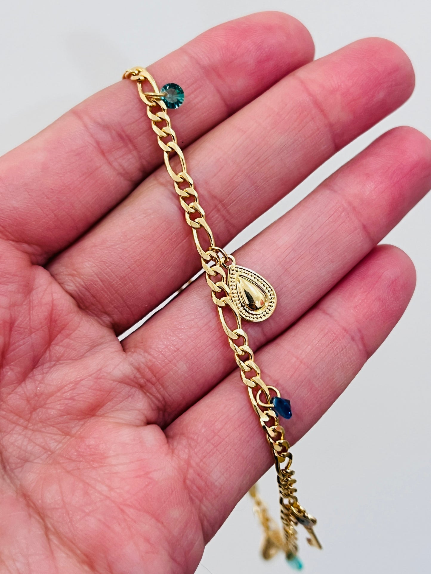 Gold Filled Multi Charm Anklet | 10" 18kt Dainty Chain with Miniature Charms