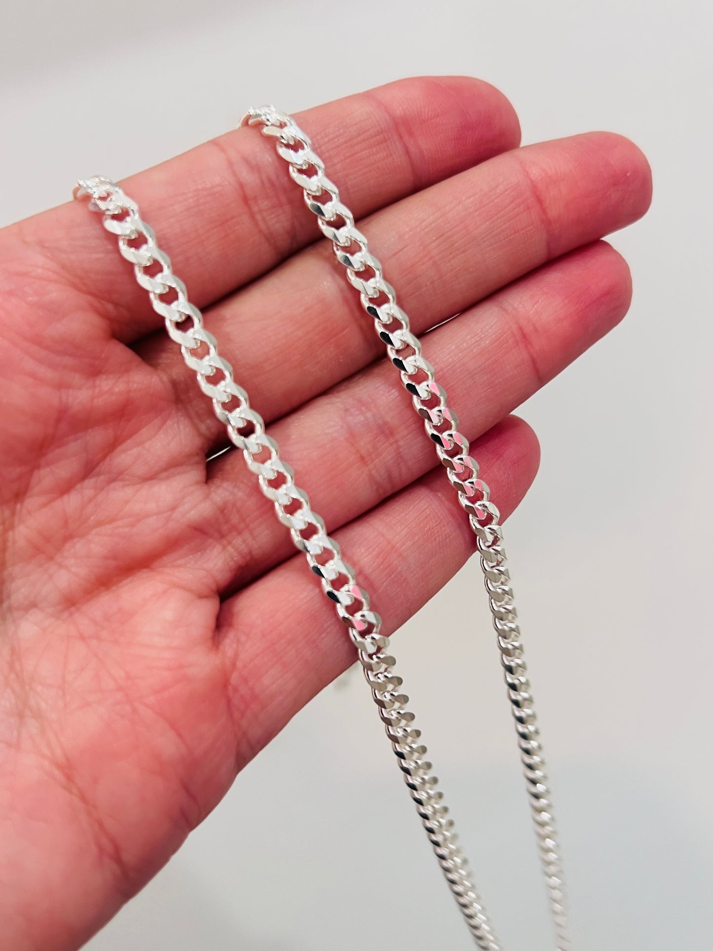 Sterling Silver Curb Necklace | 3.5mm .925 Silver Chain in 16"–24" Lengths
