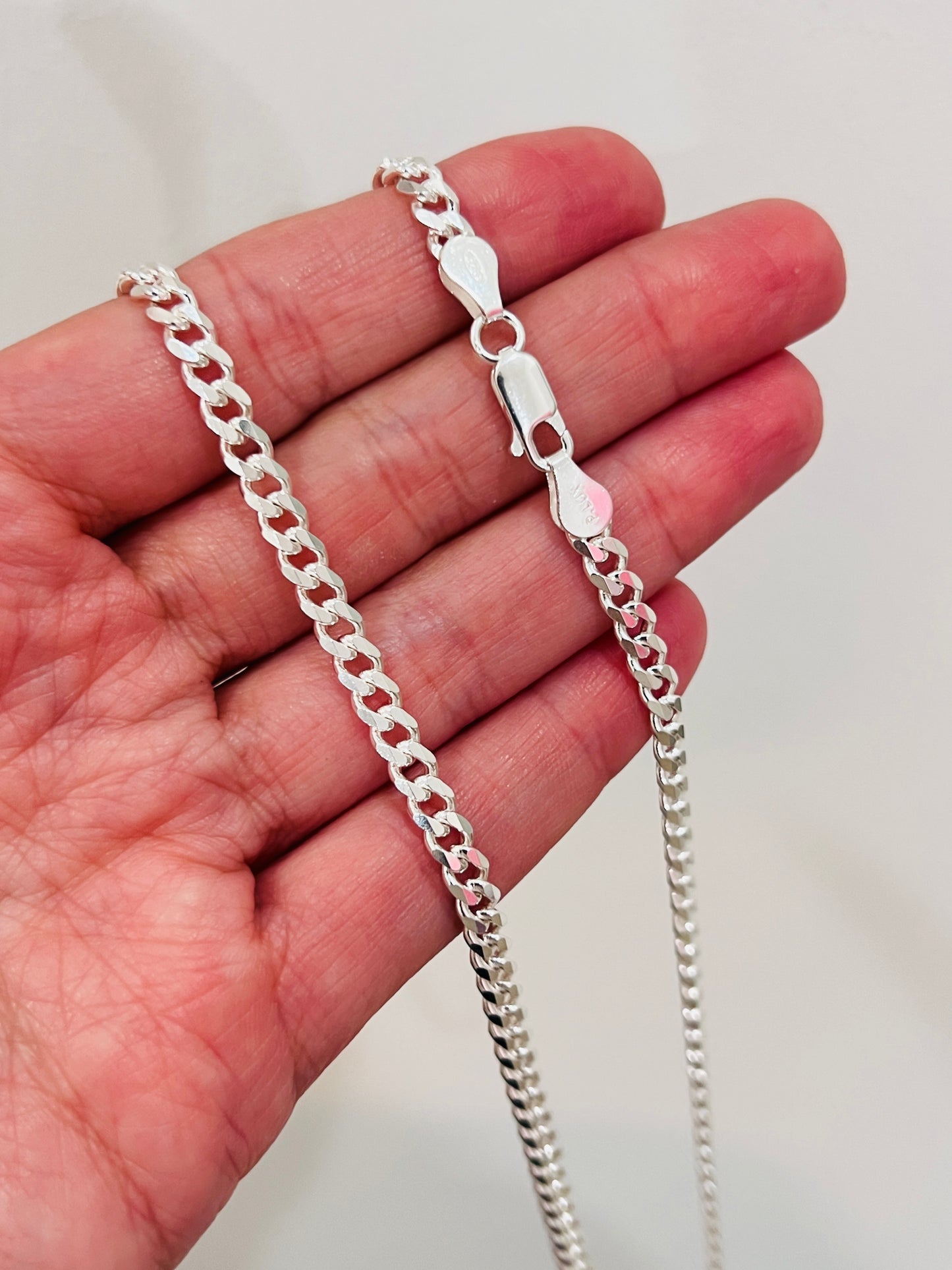 Sterling Silver Curb Necklace | 3.5mm .925 Silver Chain in 16"–24" Lengths