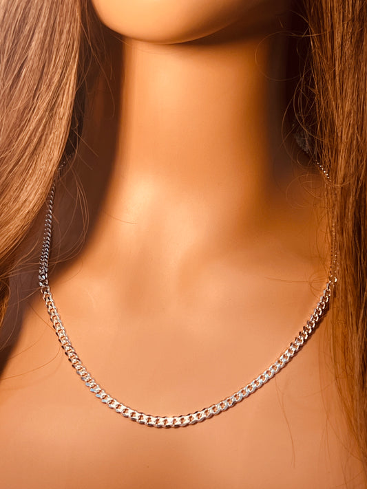 Sterling Silver Curb Necklace | 3.5mm .925 Silver Chain in 16"–24" Lengths
