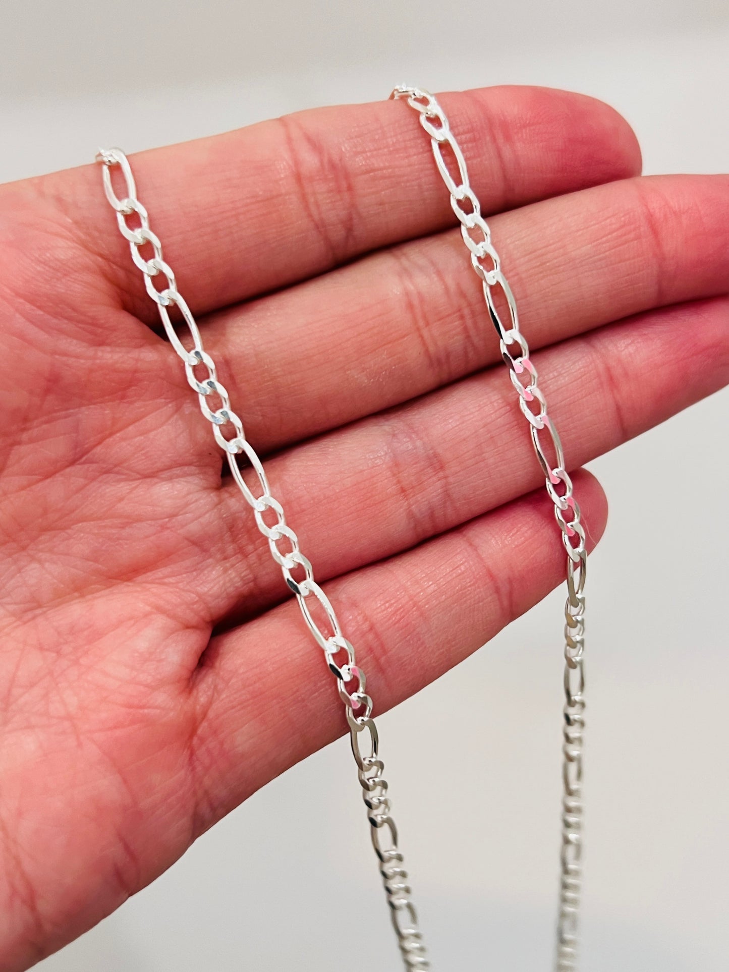 Sterling Silver Figaro Chain | 3.5mm .925 Silver Necklace in 14"–24" Lengths