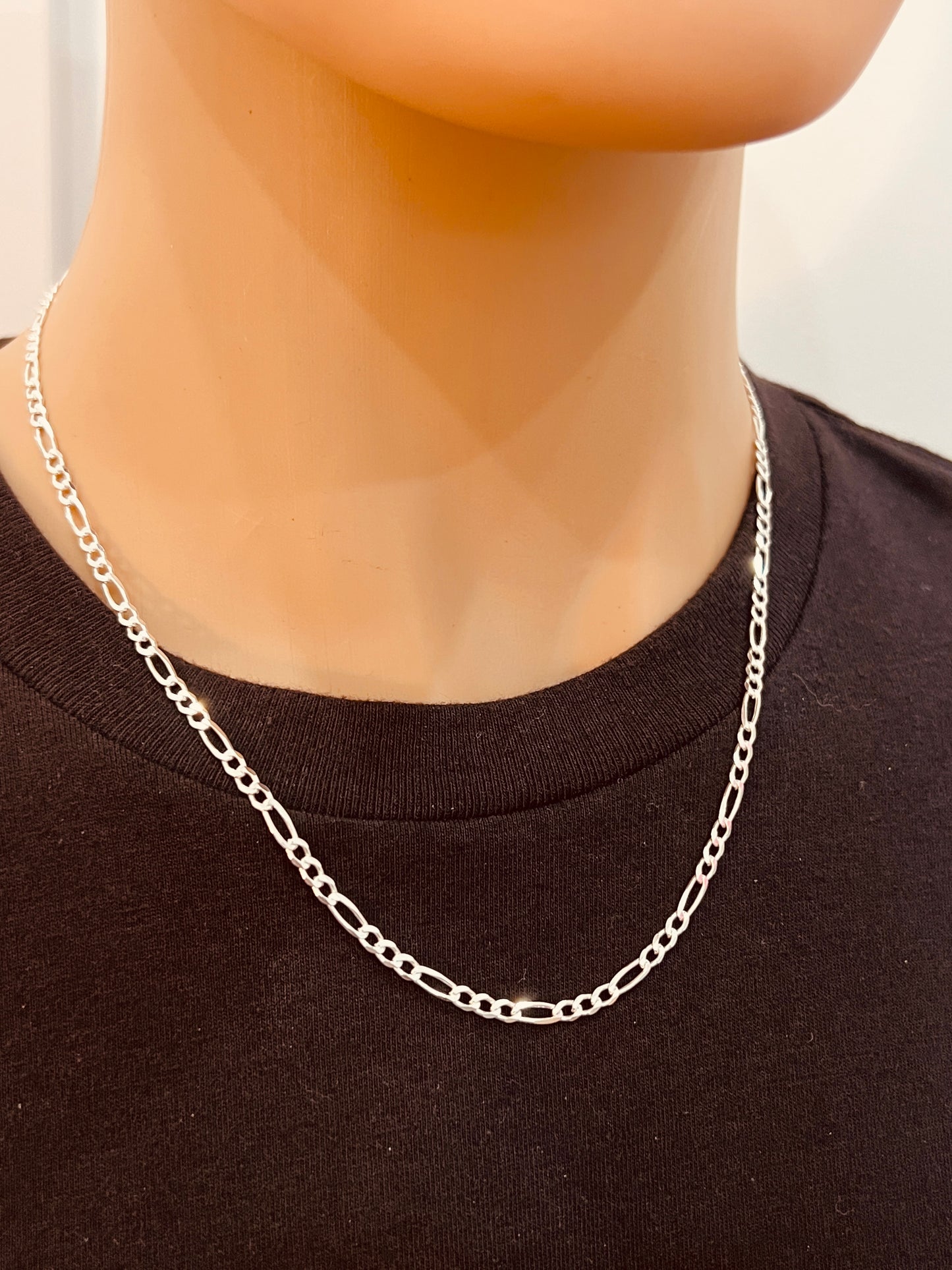 Sterling Silver Figaro Chain | 3.5mm .925 Silver Necklace in 14"–24" Lengths