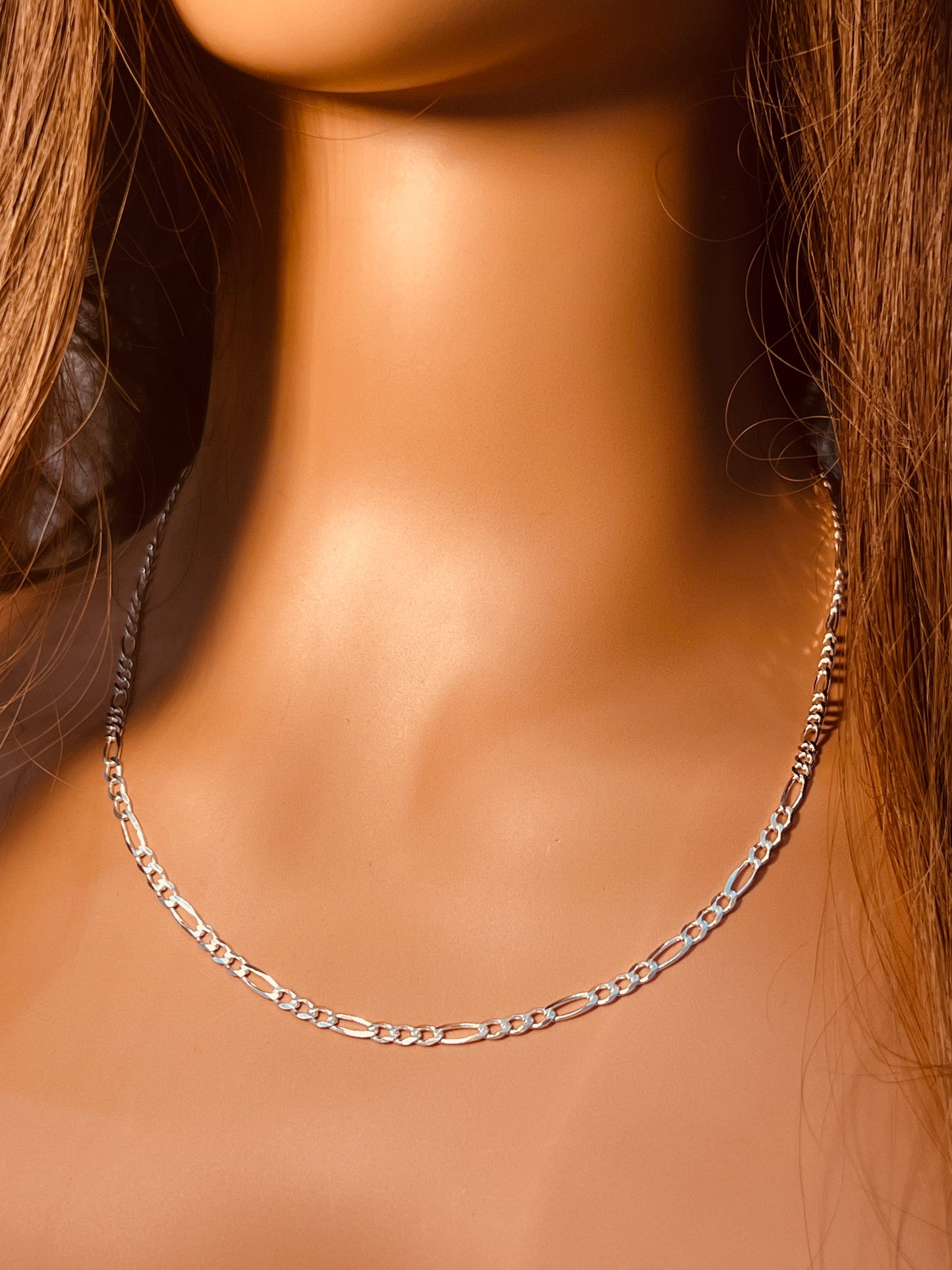 Sterling Silver Figaro Necklace | 3.5mm .925 Silver Chain in 14"–24" Lengths