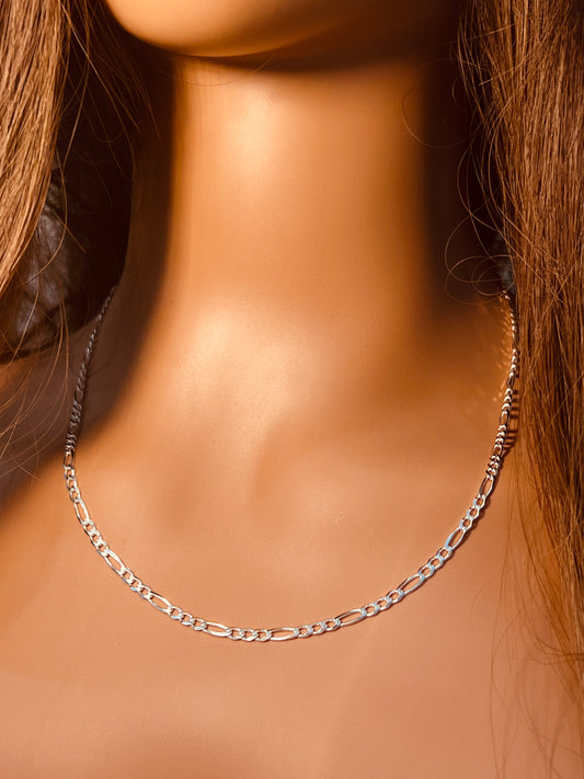 Sterling Silver Figaro Necklace | 3.5mm .925 Silver Chain in 14"–24" Lengths