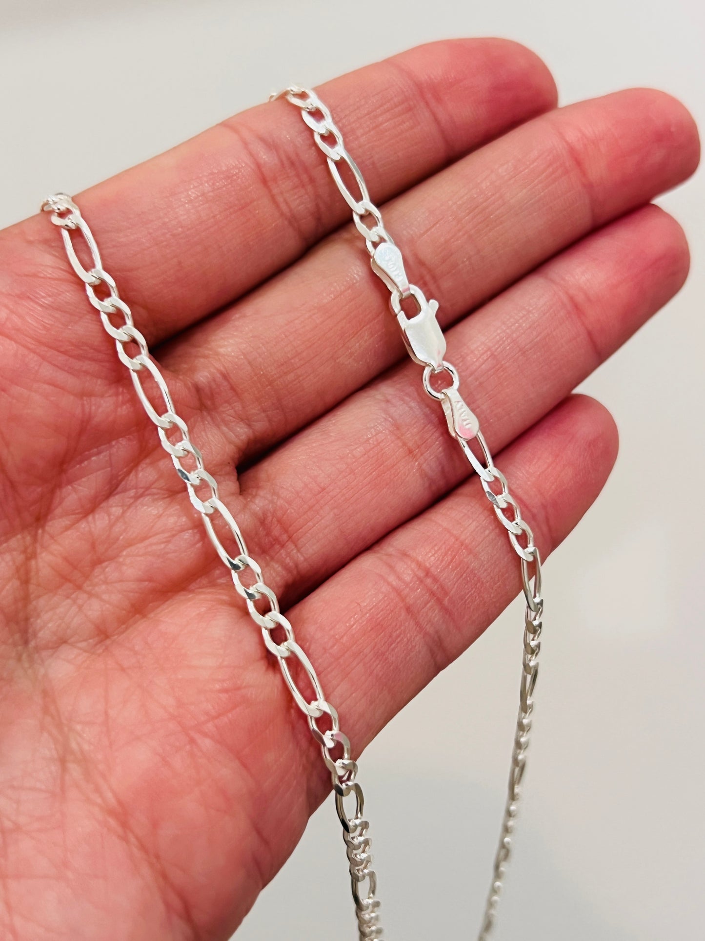 Sterling Silver Figaro Chain | 3.5mm .925 Silver Necklace in 14"–24" Lengths