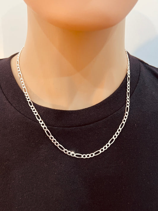 Sterling Silver Figaro Chain | 4.5mm .925 Silver Necklace in 14"–24" Lengths