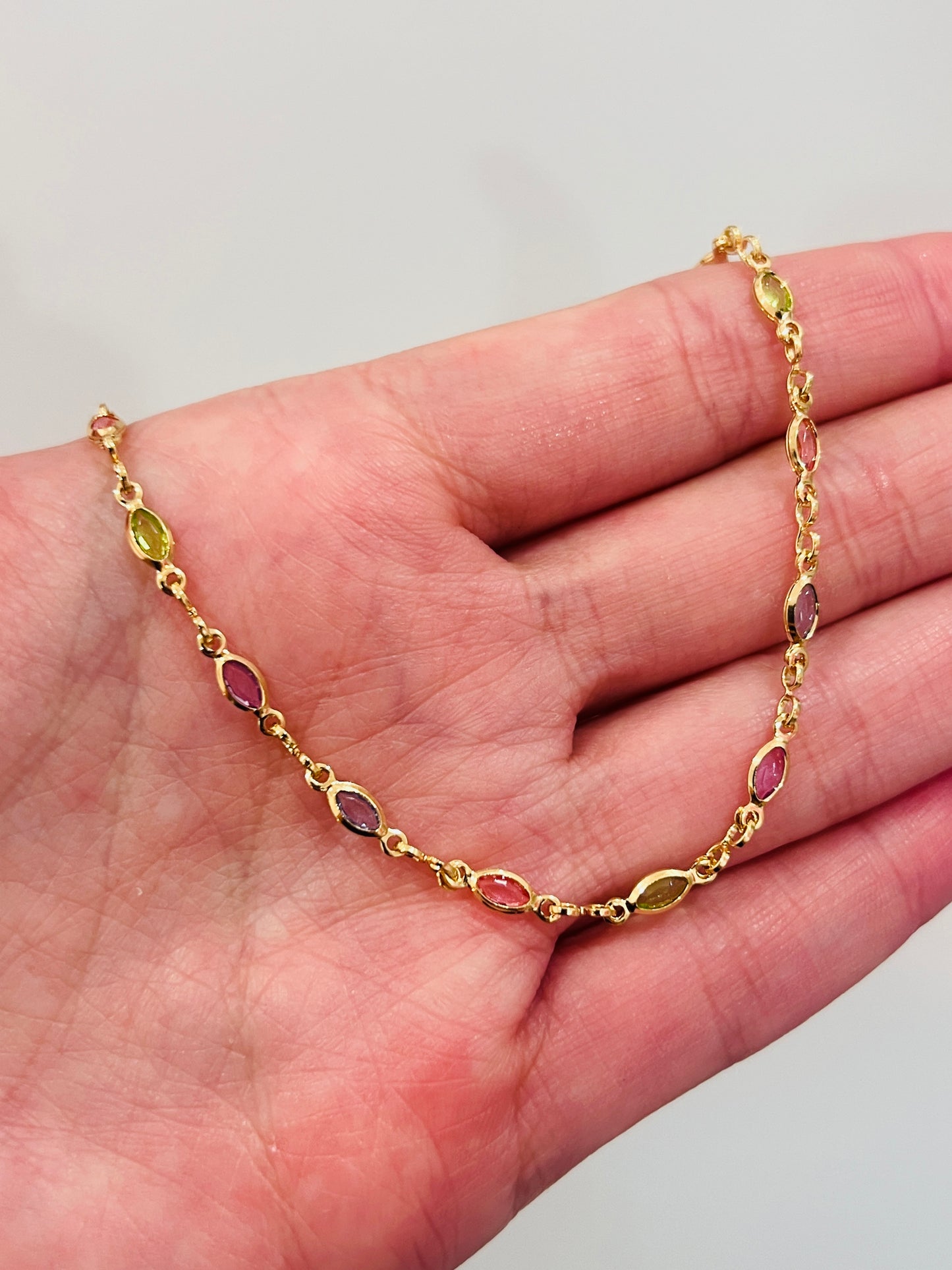 Gold Filled Oval Light Gemstone Anklet | Size: 10" | 2.5mm Chain