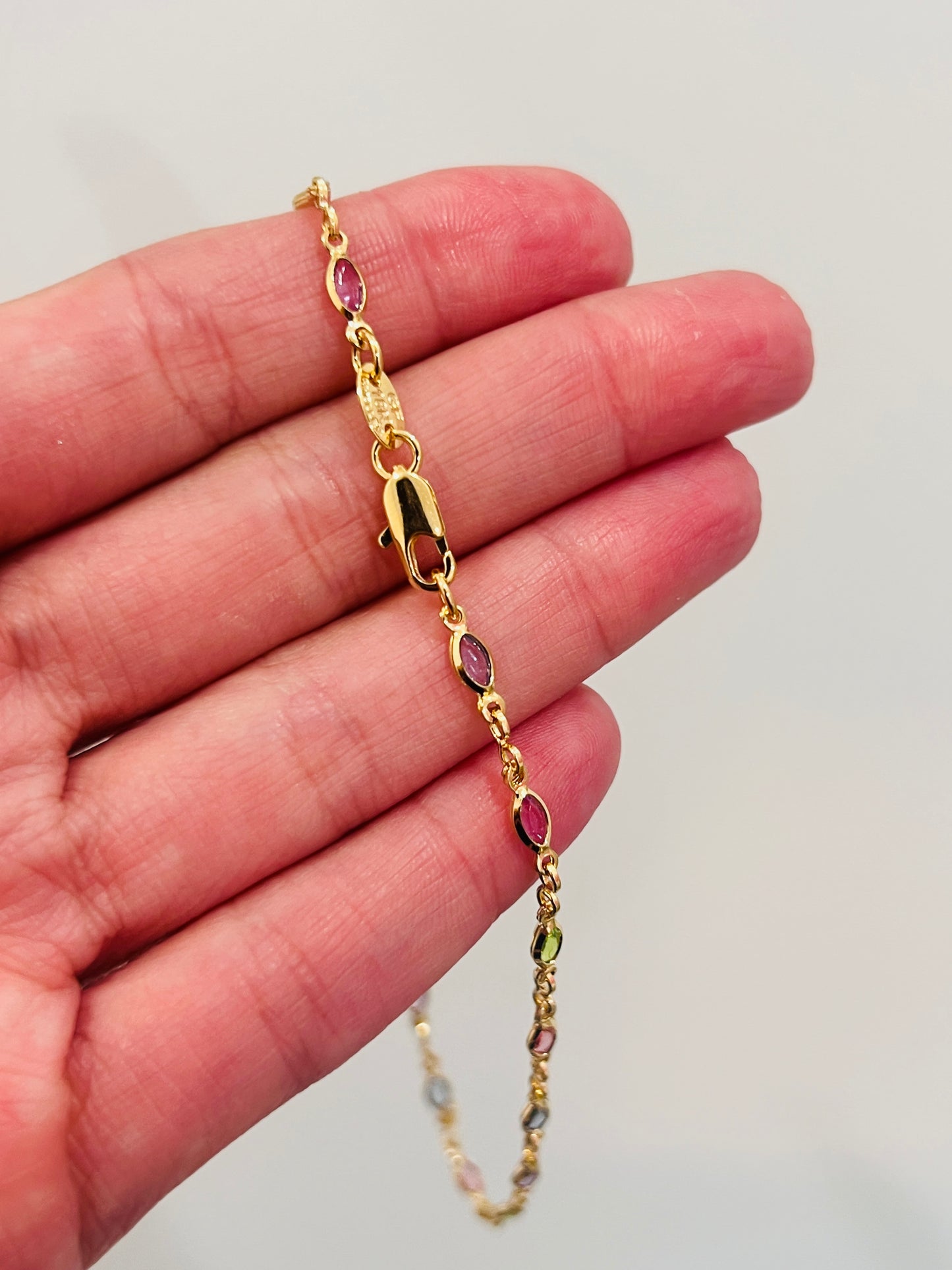 Gold Filled Oval Light Gemstone Anklet | Size: 10" | 2.5mm Chain