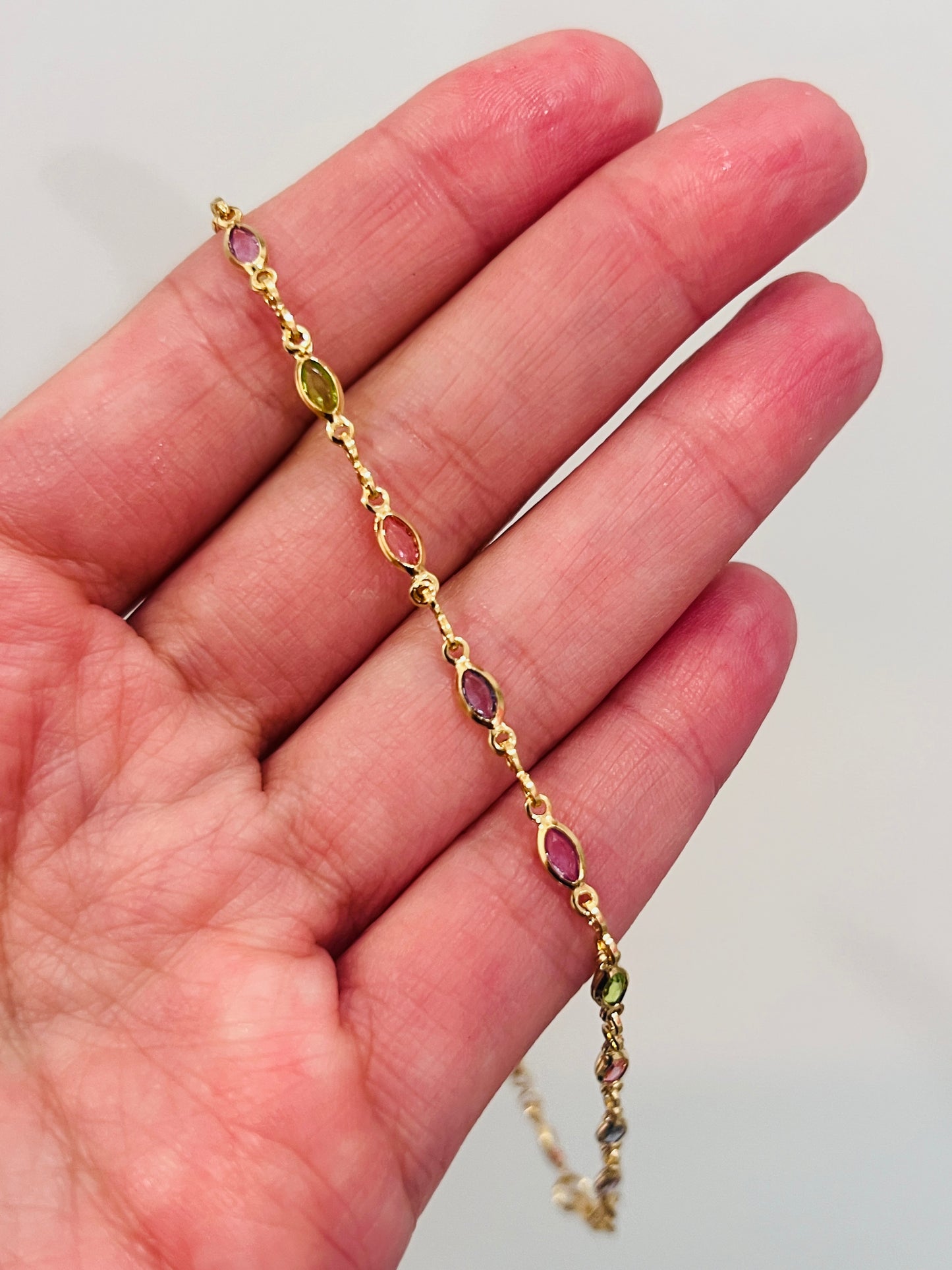Gold Filled Oval Light Gemstone Anklet | Size: 10" | 2.5mm Chain