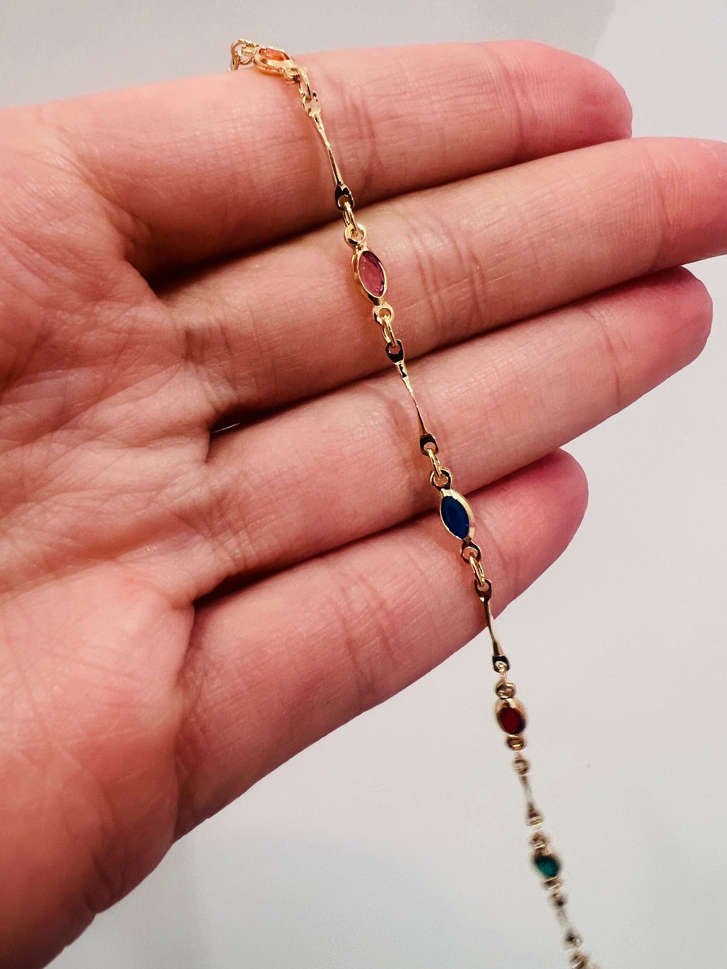 Gold Filled Oval Gemstone Anklet | Size: 10" | 2.5mm Chain