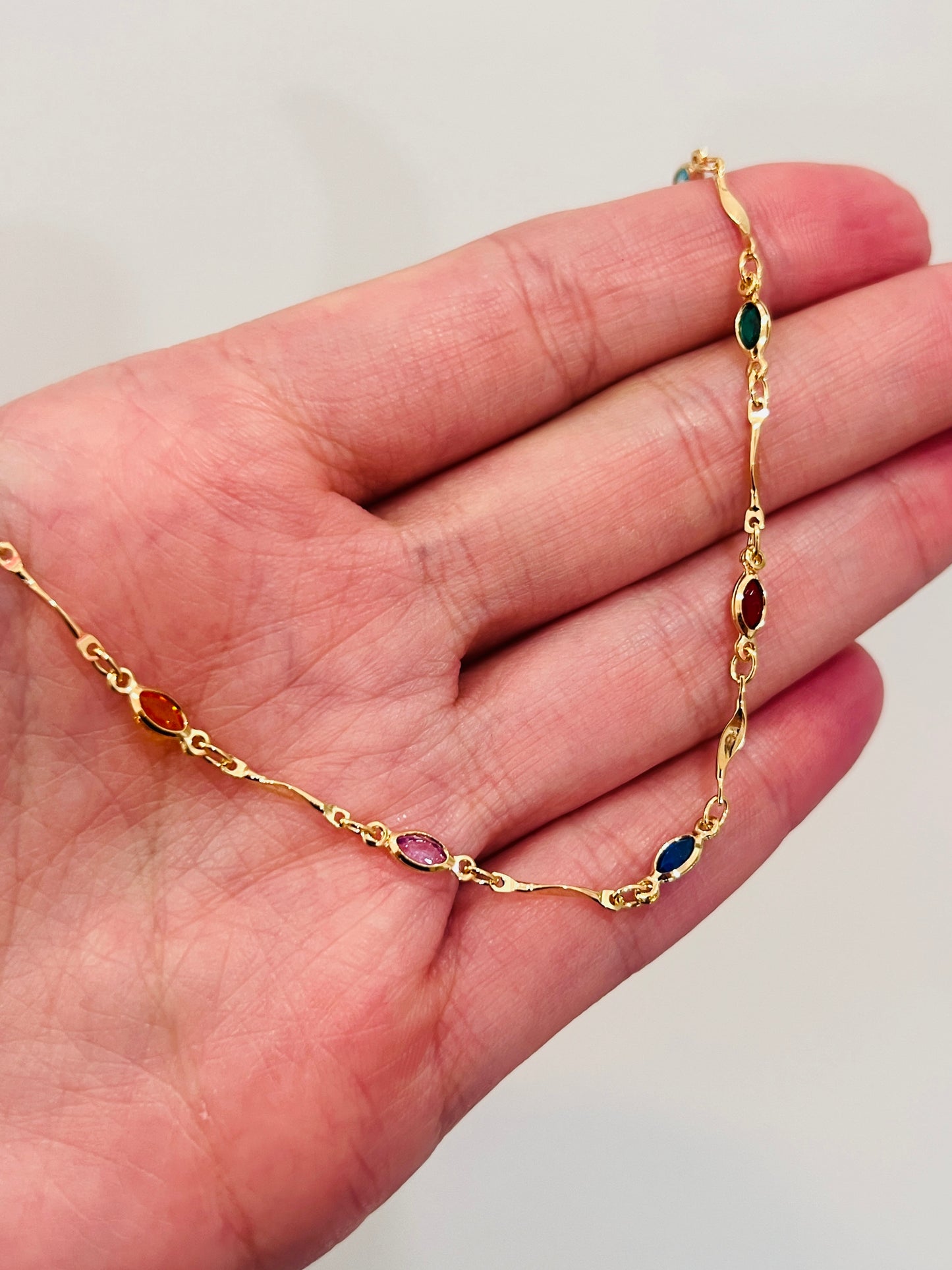 Gold Filled Oval Gemstone Anklet | Size: 10" | 2.5mm Chain