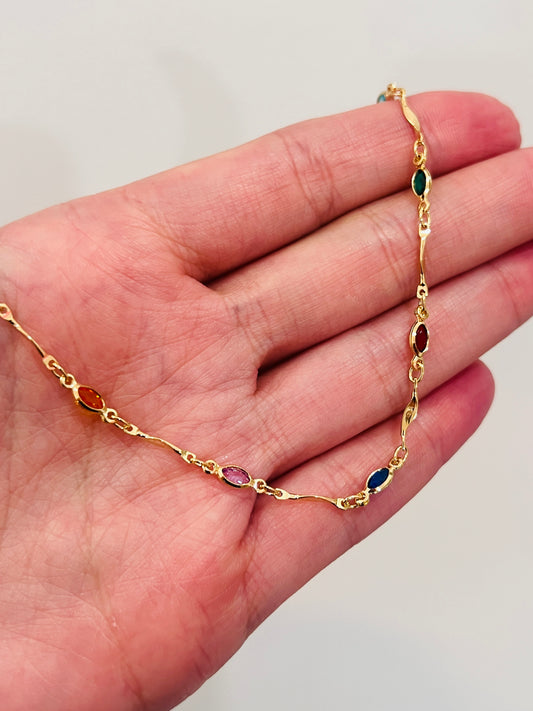 Gold Filled Oval Gemstone Anklet | Size: 10" | 2.5mm Chain