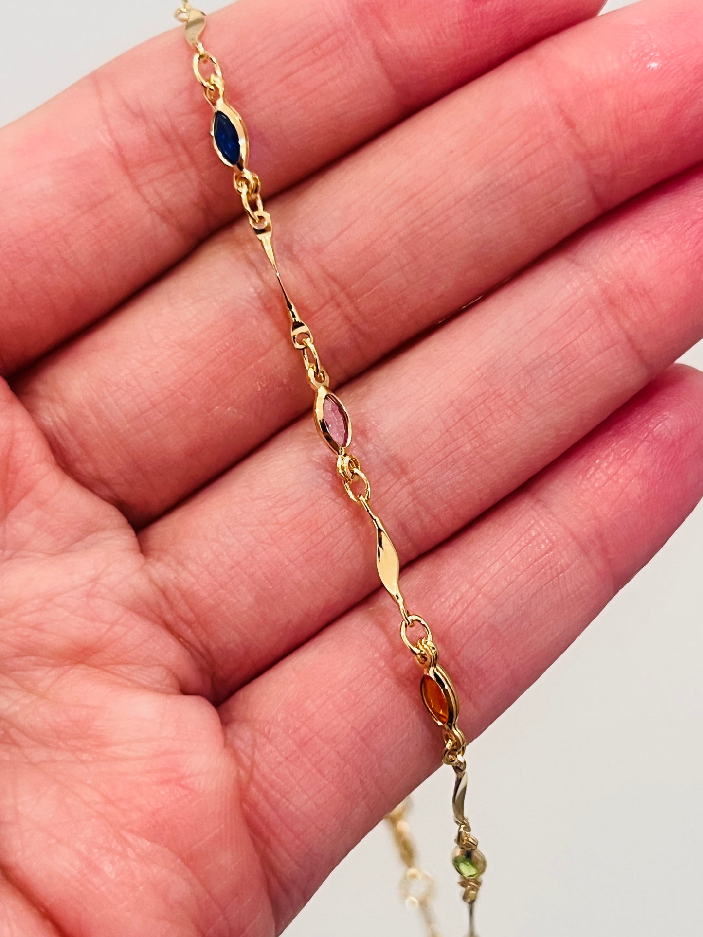 Gold Filled Oval Gemstone Anklet | Size: 10" | 2.5mm Chain