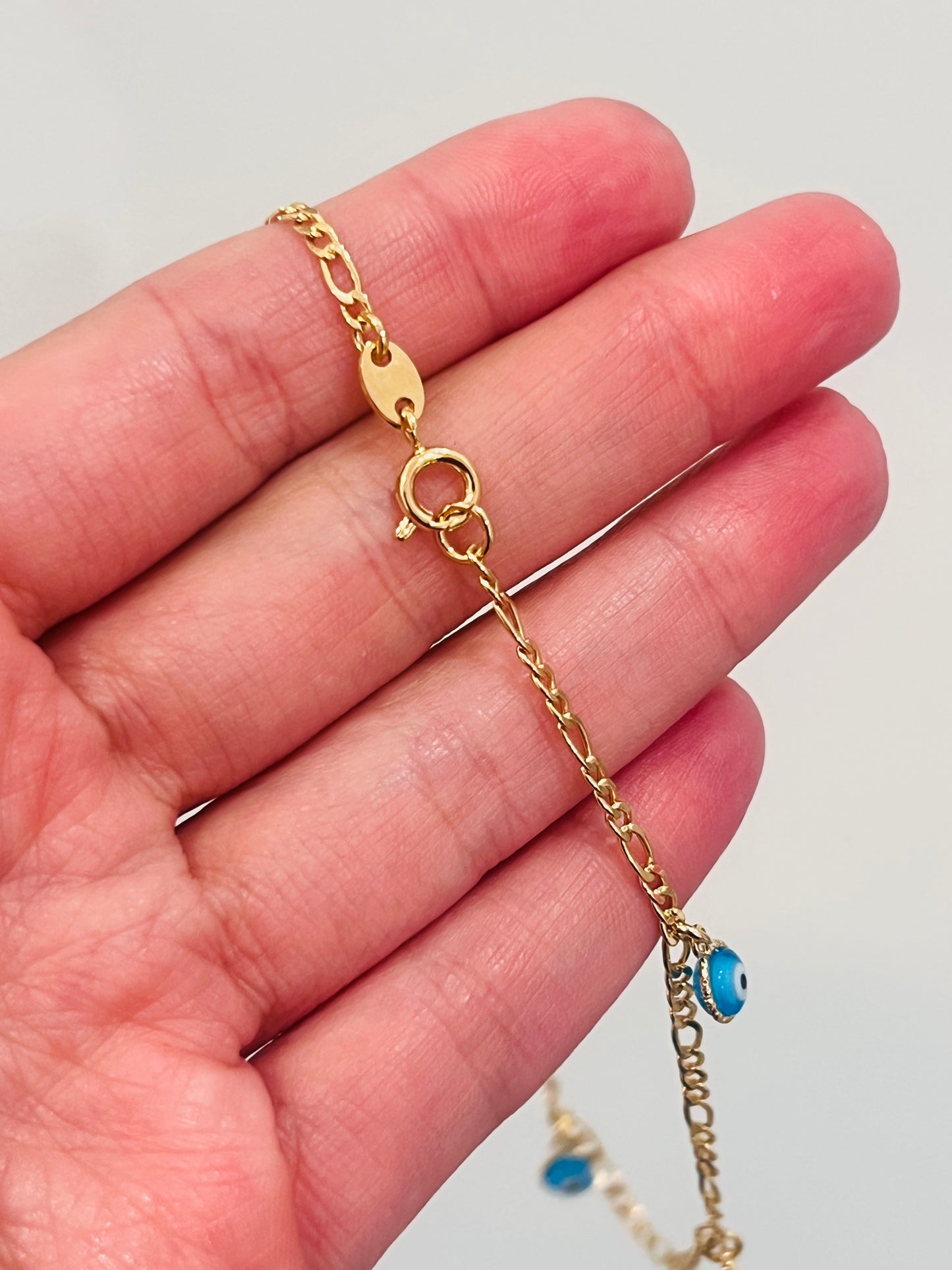 Gold Filled Evil Eye Hamsa Anklet | Size: 10" | 2mm Chain | 5.5mm Eye Charm