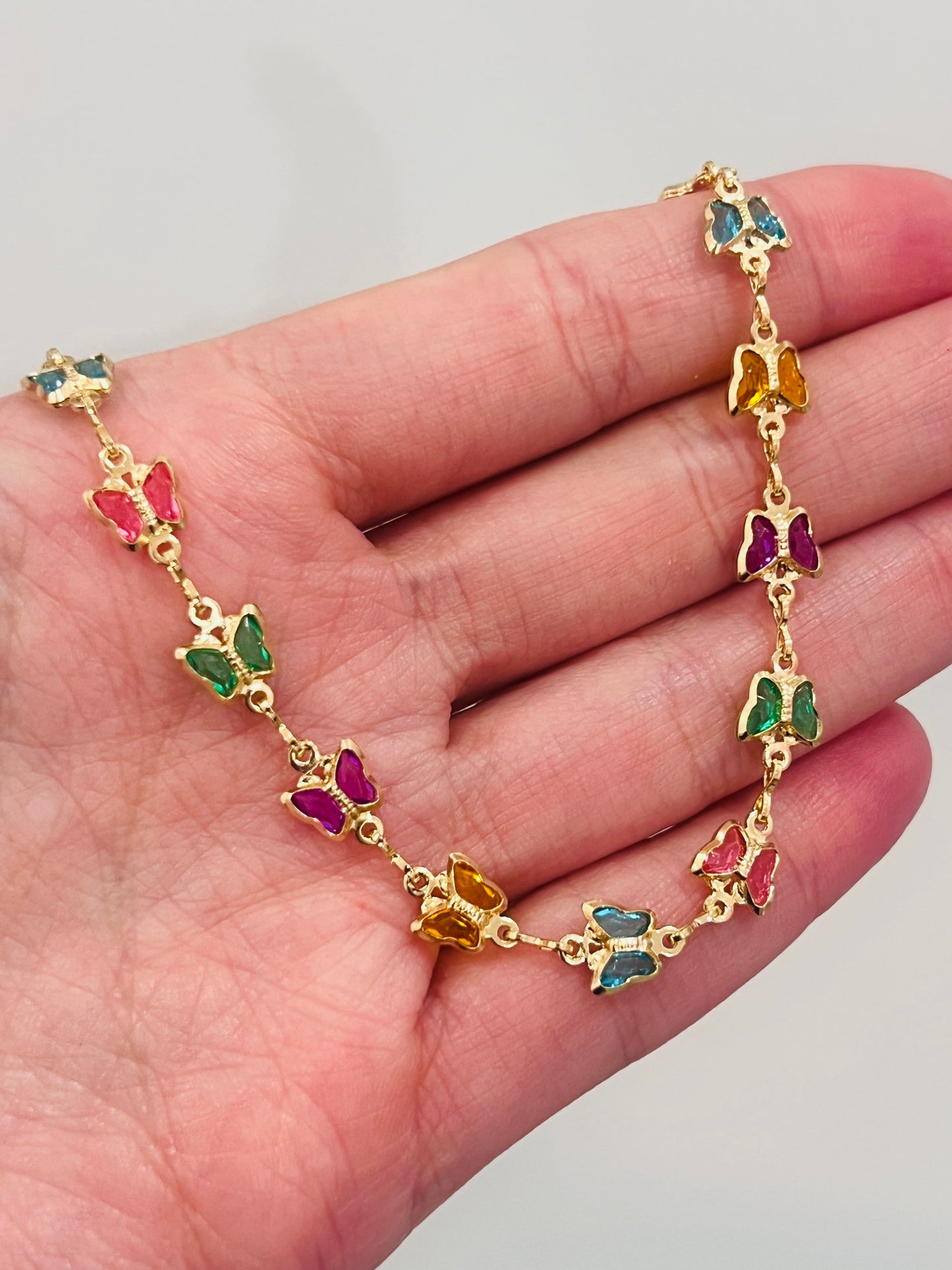 Gold Filled Butterfly Crystal Anklet | Size: 9.75" | 6mm Chain