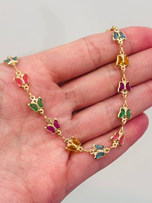 Gold Filled Butterfly Crystal Anklet | Size: 9.75" | 6mm Chain