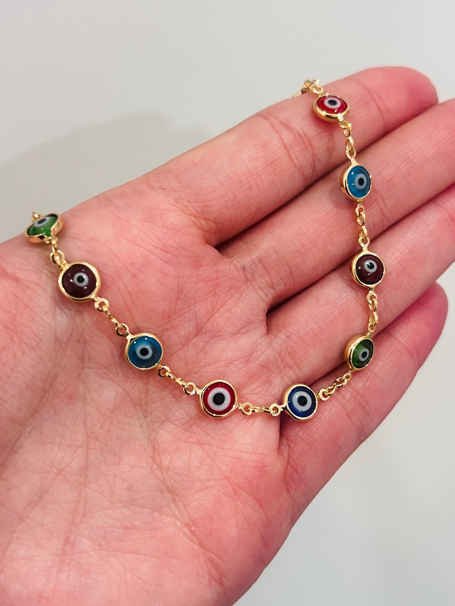 Gold Filled Multicolor Evil Eye Anklet | Size: 9.75" | 6mm Charms