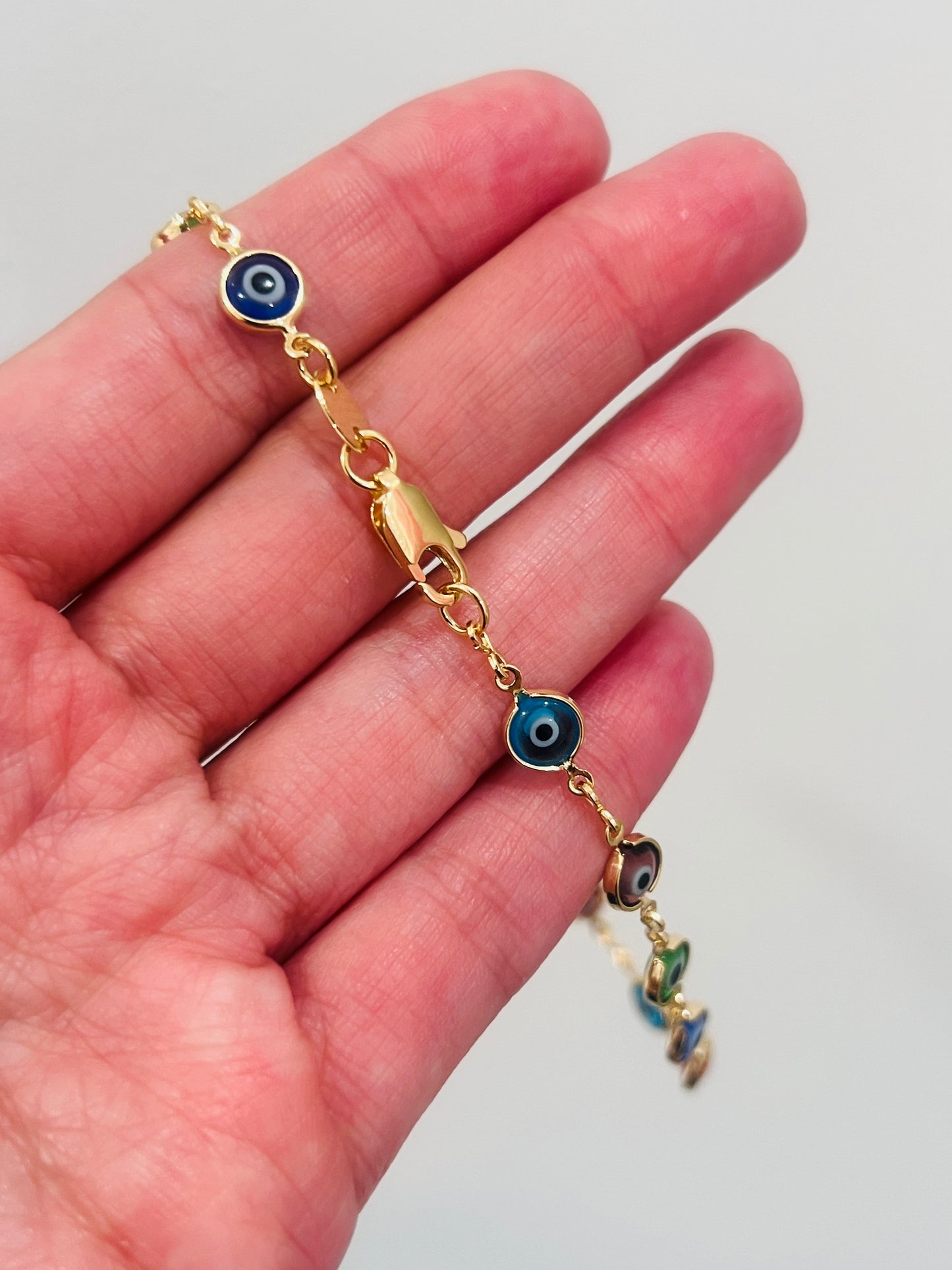 Gold Filled Multicolor Evil Eye Anklet | Size: 9.75" | 6mm Charms