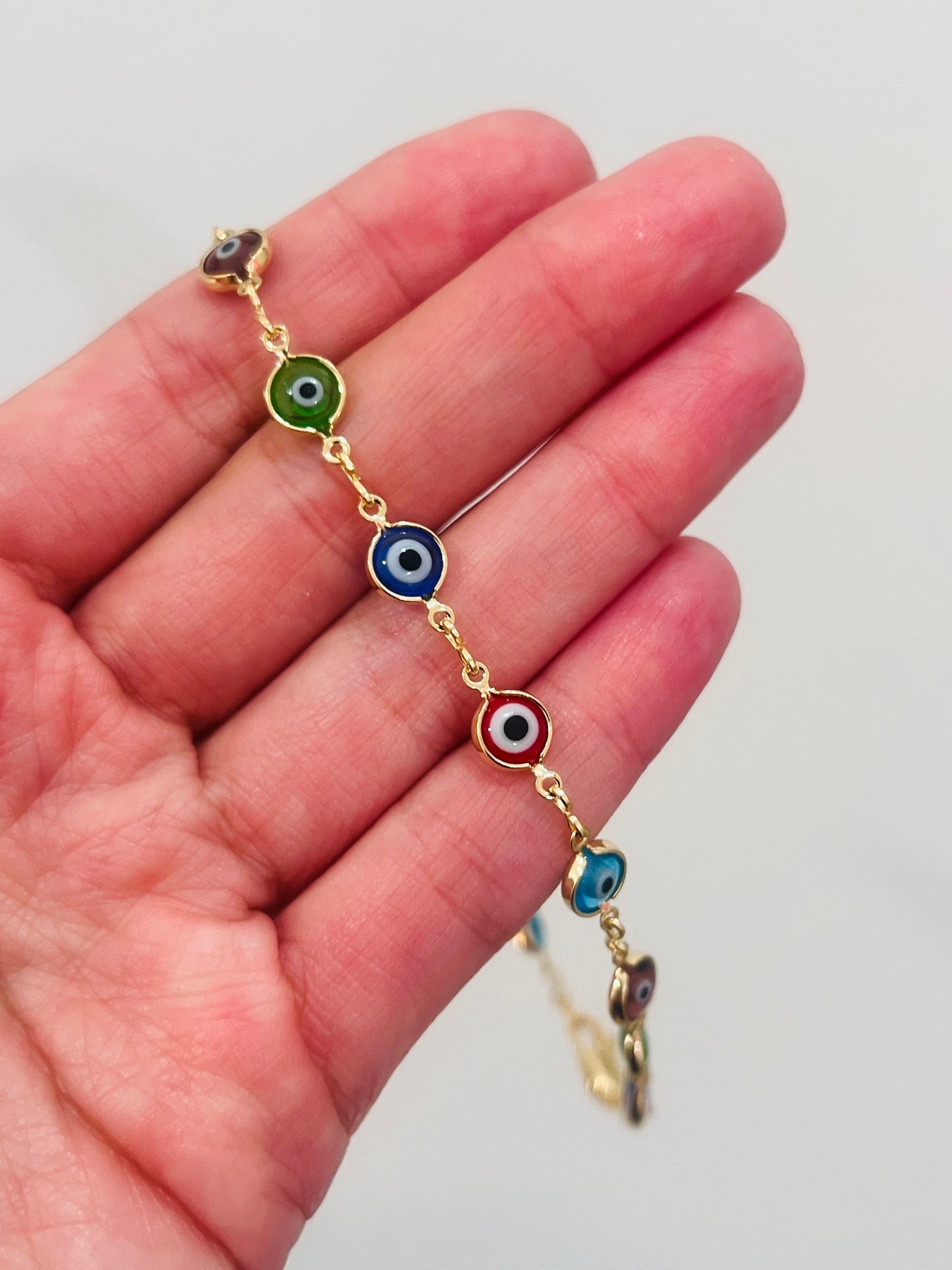 Gold Filled Multicolor Evil Eye Anklet | Size: 9.75" | 6mm Charms