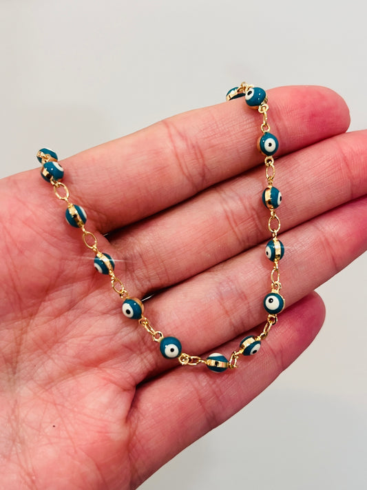 Gold Filled Evil Eye Anklet | Adjustable Protection Charm Jewelry