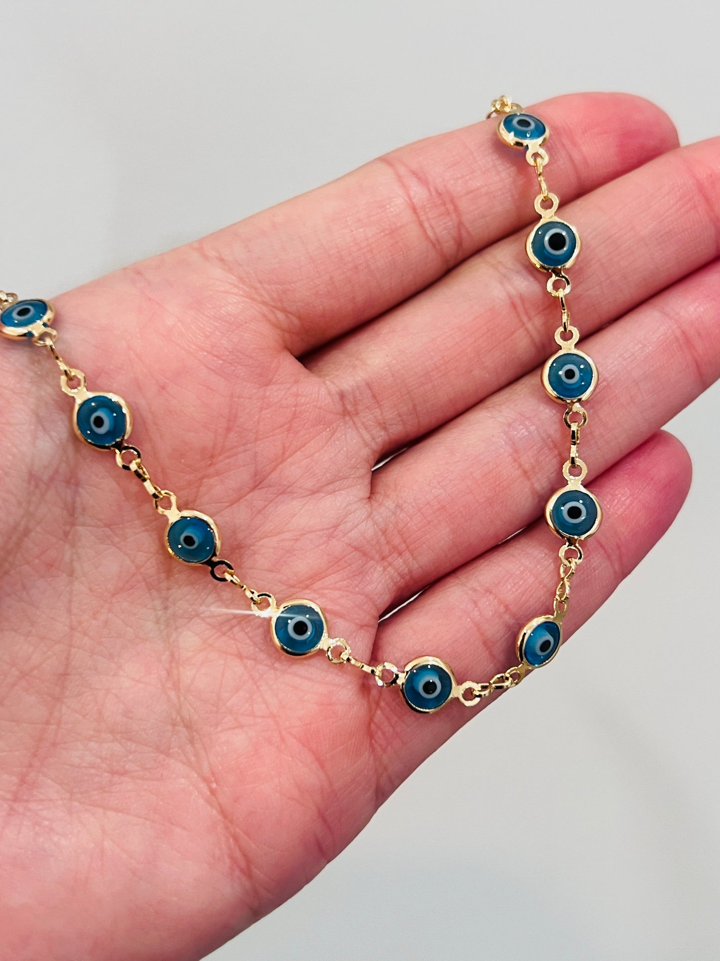 Gold Filled Light Blue Evil Eye Anklet | Size: 9.75" | 6mm Charm