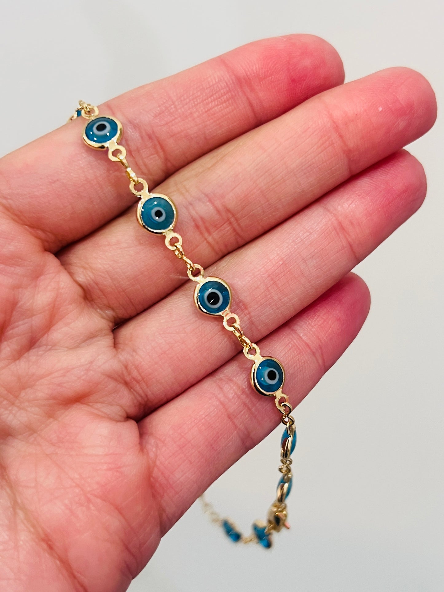 Gold Filled Light Blue Evil Eye Anklet | Size: 9.75" | 6mm Charm