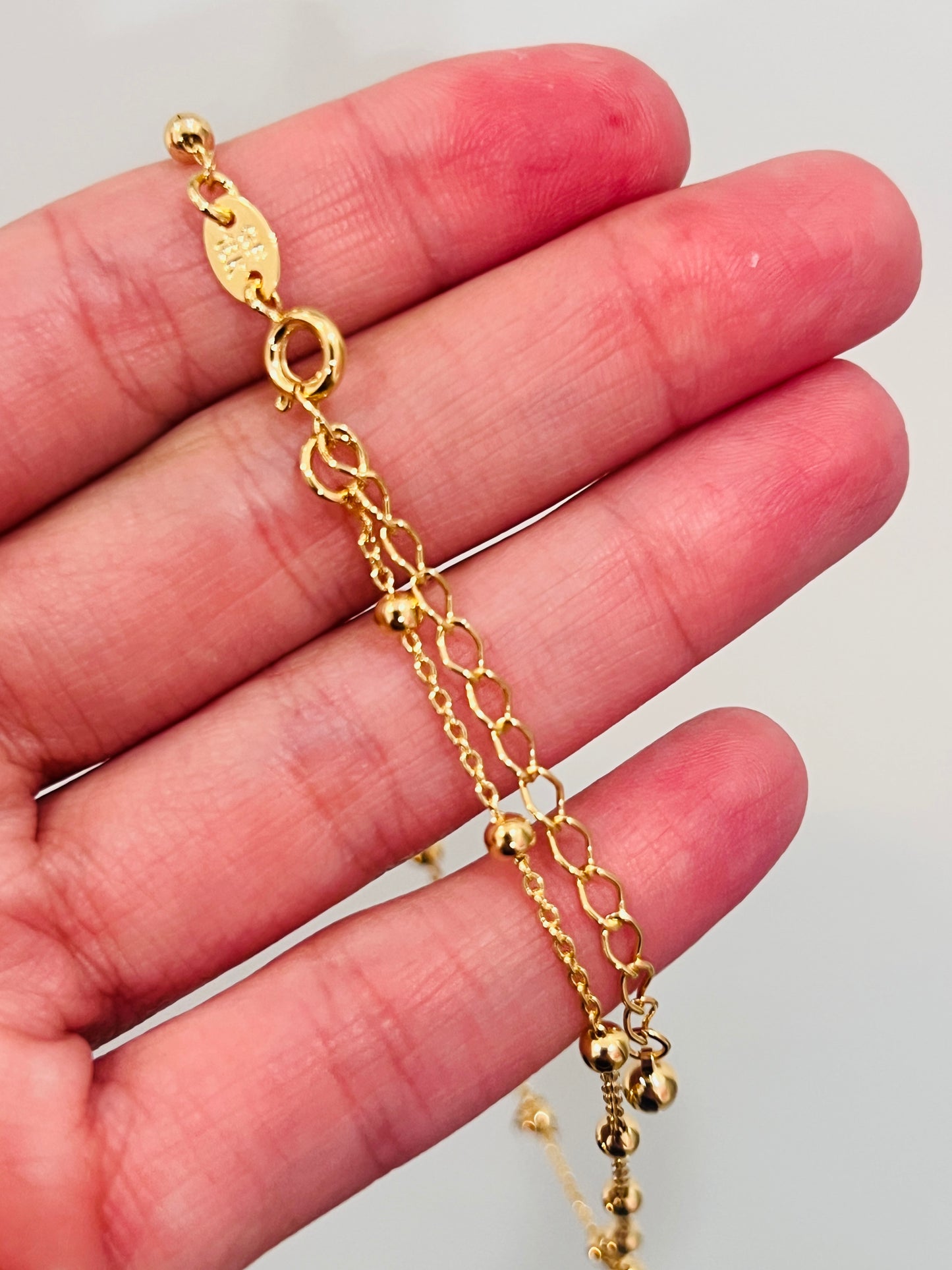 Gold Filled Dangling CZ & Bead Anklet | 10" + 2" Extender | 0.8mm Chain