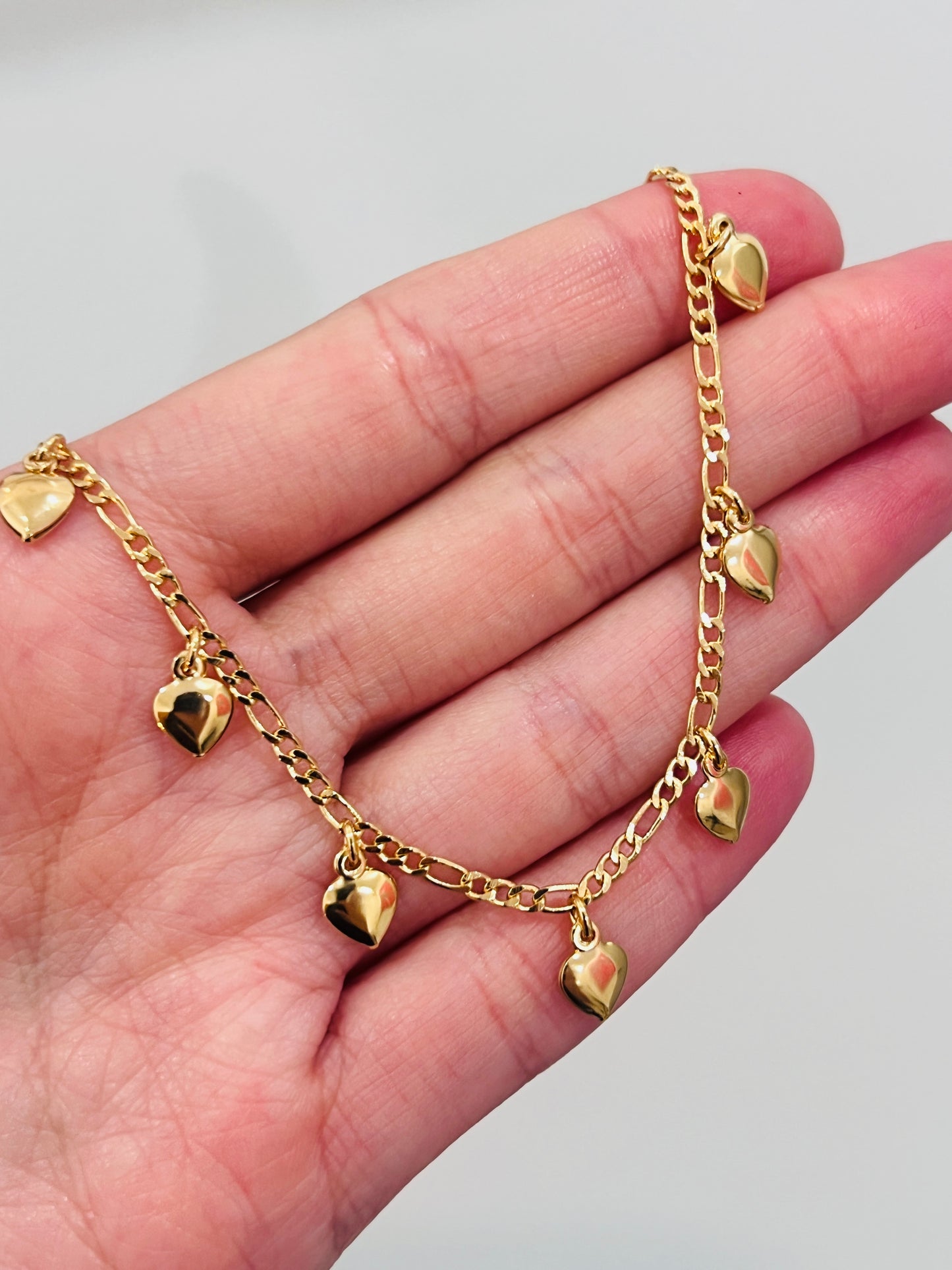 Gold Filled Dangling Heart Anklet | Size: 9.75" | 1.5mm Chain